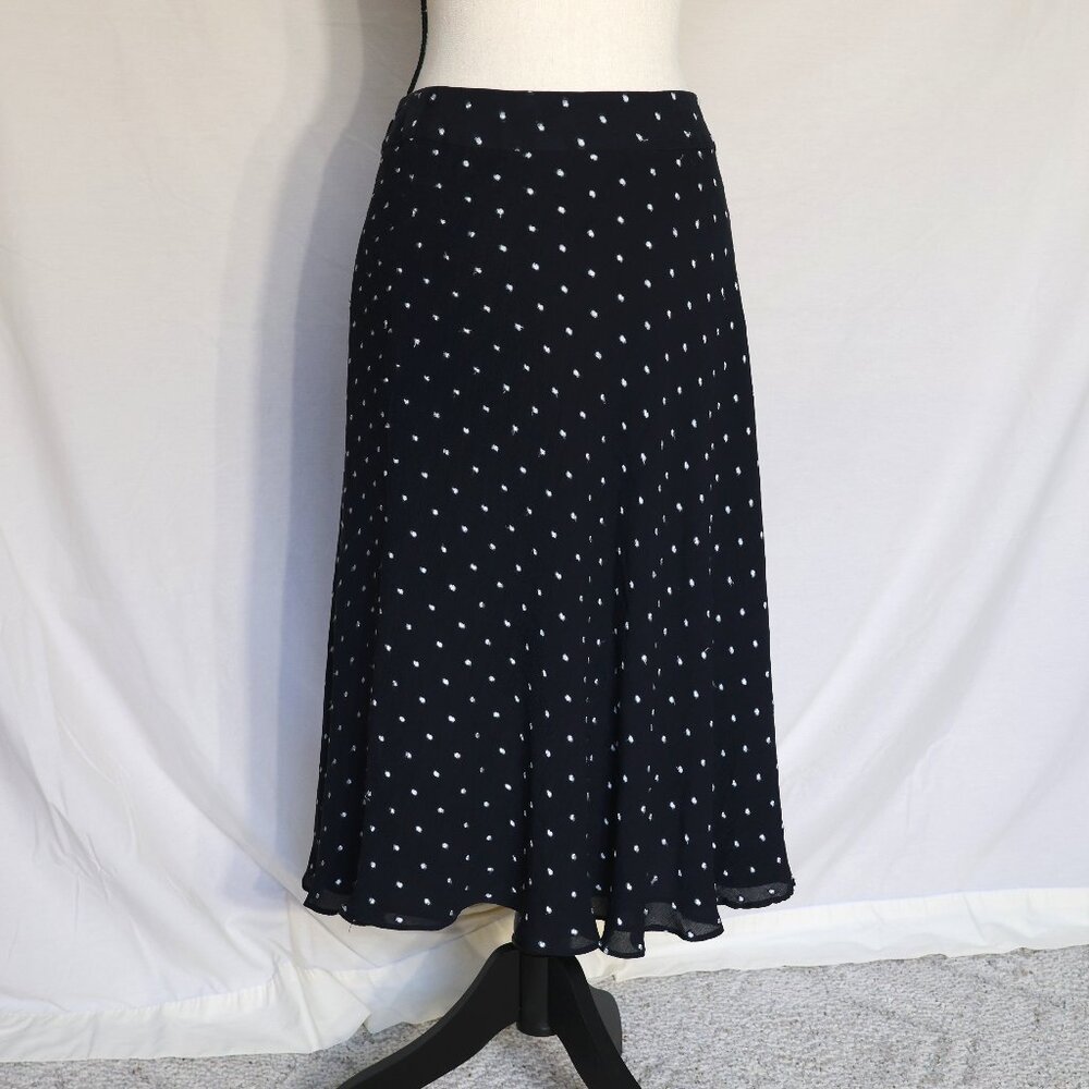 Jones New York silk skirt black with raised polka dots midi length size 6 lined